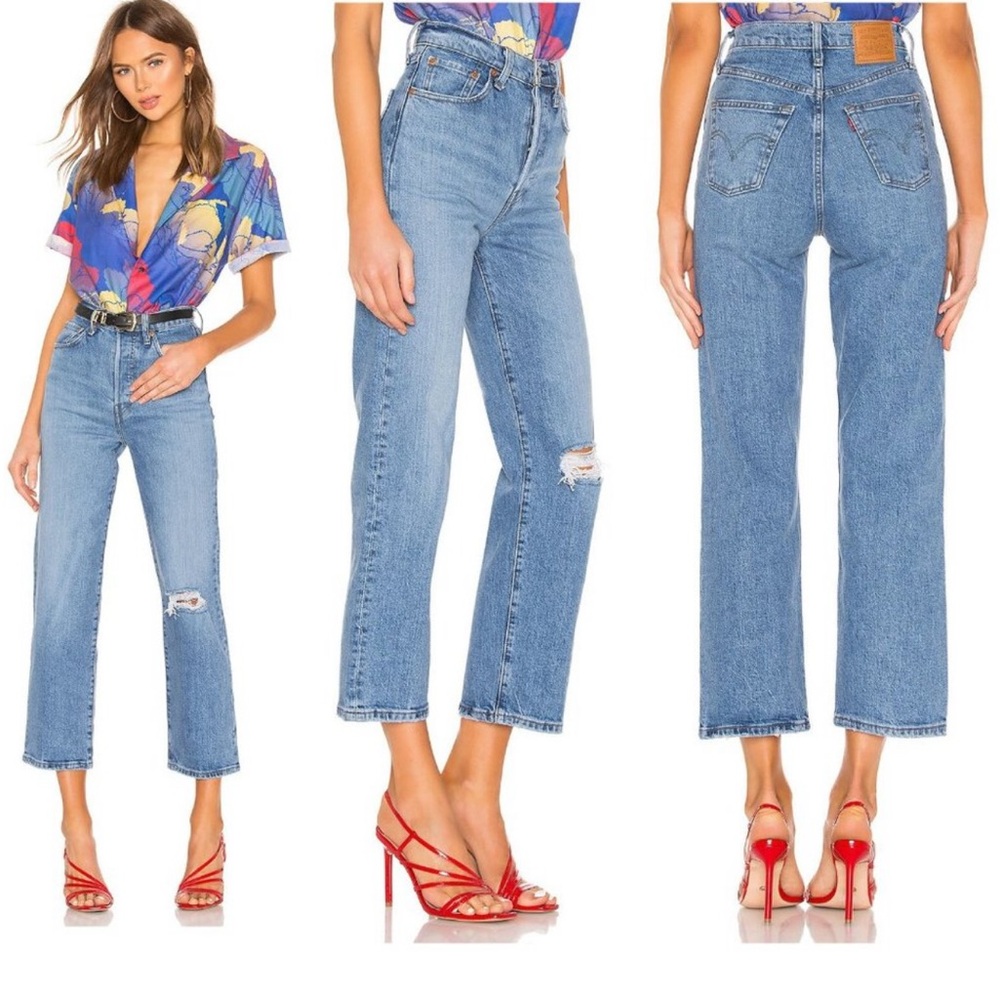 Levi's Premium Ribcage Straight Jeans Haters Gonna Hate 27 High Rise Ankle Big E - Picture 2 of 16